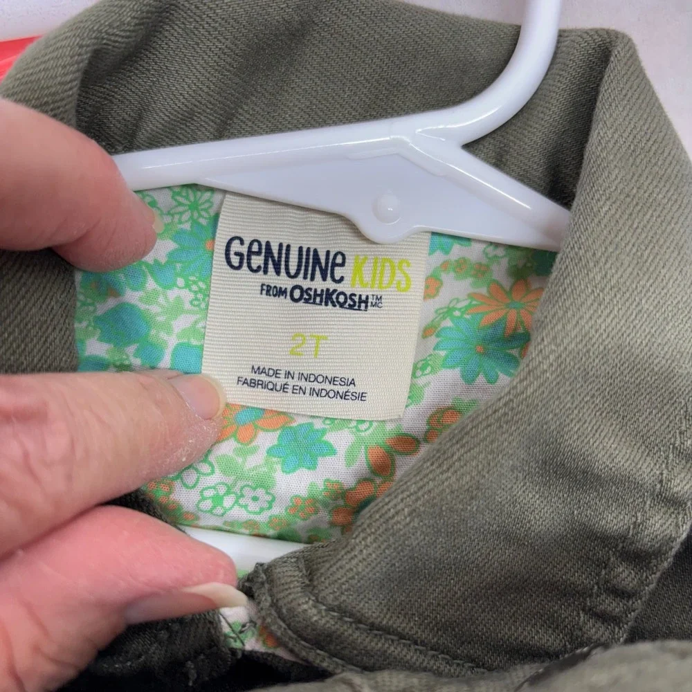 Genuine Kids OshKosh Olive‎ Green Ruffle Denim Jacket Toddler Girl 2T